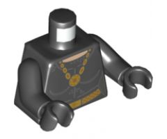 Torso Batman Female Outline, Silver Dots, Gold Necklace with Pendant and Belt with Buckle Pattern / Black Arms / Black Hands