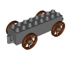 Duplo, Vehicle Car Base 2 x 8 x 1 1/2 with Large Reddish Brown Spoked Wheels