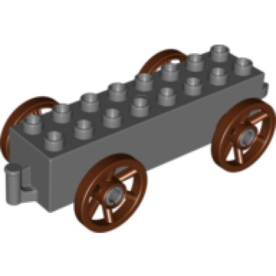 Duplo, Vehicle Car Base 2 x 8 x 1 1/2 with Large Reddish Brown Spoked Wheels