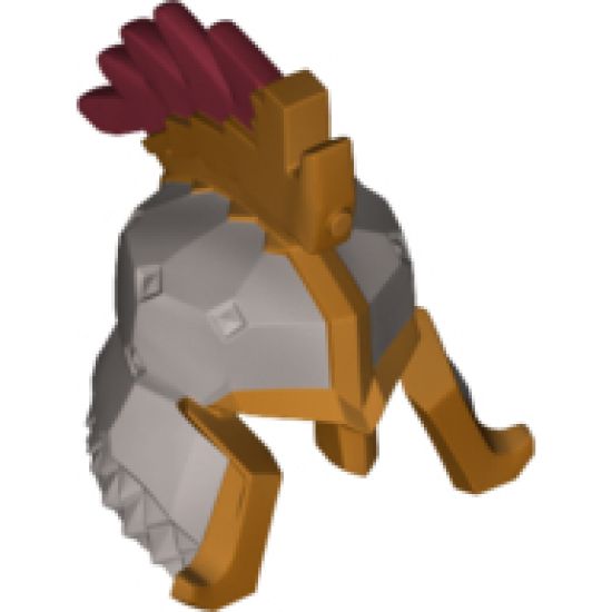 Minifigure, Headgear Helmet Castle with Cheek and Nose Protection with Gold Trim and Crest with Red Tips Pattern