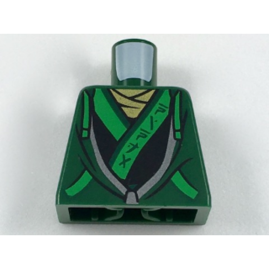 Torso Hoodie with Bright Green Ties and Trim over Ninjago Robe with Ninjago Logogram 'NINJA' Pattern