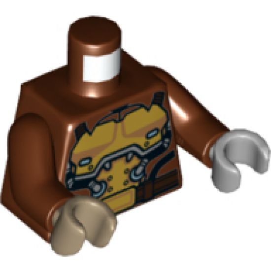 Torso Shirt with Collar, Gold Breastplate with Silver Tubes Pattern / Reddish Brown Arms / Light Bluish Gray Hand Left / Dark Tan Hand Right