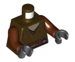 Torso SW Jedi Robe, Dark Tan Undershirt Pattern (Plo Koon) / Reddish Brown Arms / Black Hands