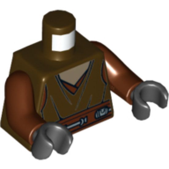 Torso SW Jedi Robe, Dark Tan Undershirt Pattern (Plo Koon) / Reddish Brown Arms / Black Hands