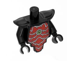 Torso, Modified Short with Smooth Armor Breastplate with Shoulder Pads and Red Armor Plates, Silver Edges and Lime Swirl Pattern / Black Arms / Black Hands