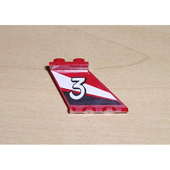 Tail 4 x 2 x 2 with White Number 3 Pattern on Right Side (Sticker) - Set 6543
