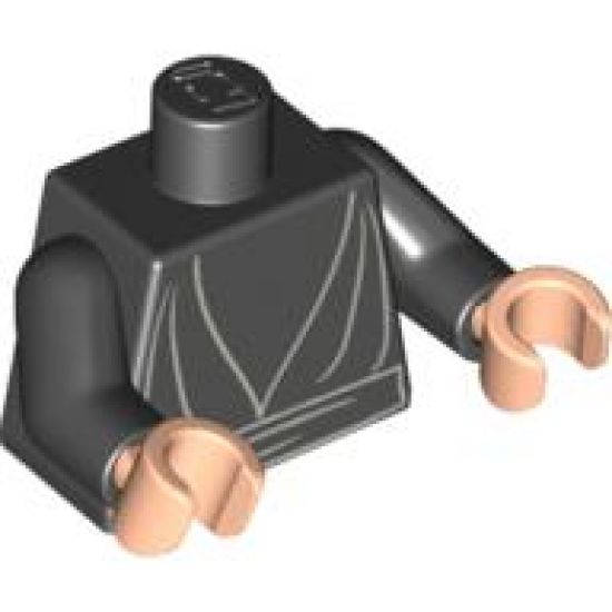 Torso SW Jedi Robe, Waist Sash Pattern / Black Arms / Light Nougat Hands
