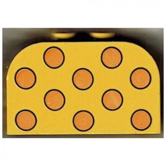 Slope, Curved 4 x 2 x 2 Double with Four Studs with Dots Medium Orange Pattern