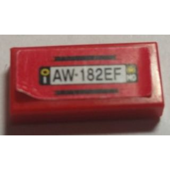 Tile 1 x 2 with Black Lines and 'AW 182EF' on Red Background Pattern (Sticker) - Sets 8153 / 8155