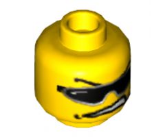 Minifigure, Head Glasses with Sunglasses, Arched Eyebrows, Open Mouth, and Headset Pattern - Blocked Open Stud