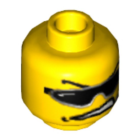 Minifigure, Head Glasses with Sunglasses, Arched Eyebrows, Open Mouth, and Headset Pattern - Blocked Open Stud