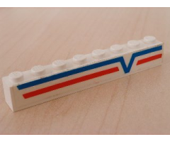 Brick 1 x 8 with Blue -V- and Red Lines Right Pattern (Sticker) - Set 6346