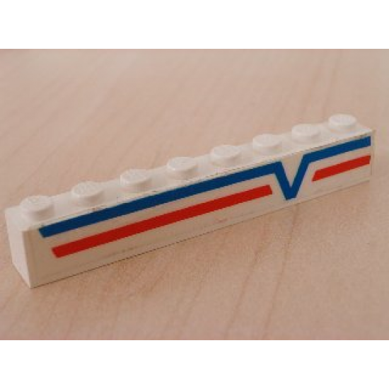 Brick 1 x 8 with Blue -V- and Red Lines Right Pattern (Sticker) - Set 6346