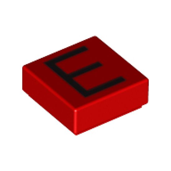 Tile 1 x 1 with Silver Capital Letter E Pattern