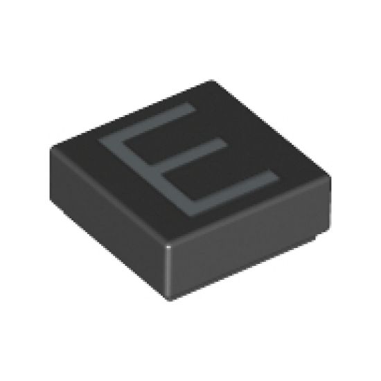 Tile 1 x 1 with Silver Capital Letter E Pattern