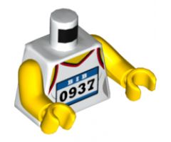 Torso Female Shirt, Red Hems and Race Bib with 'BIB 0937' Pattern / Yellow Arms / Yellow Hands