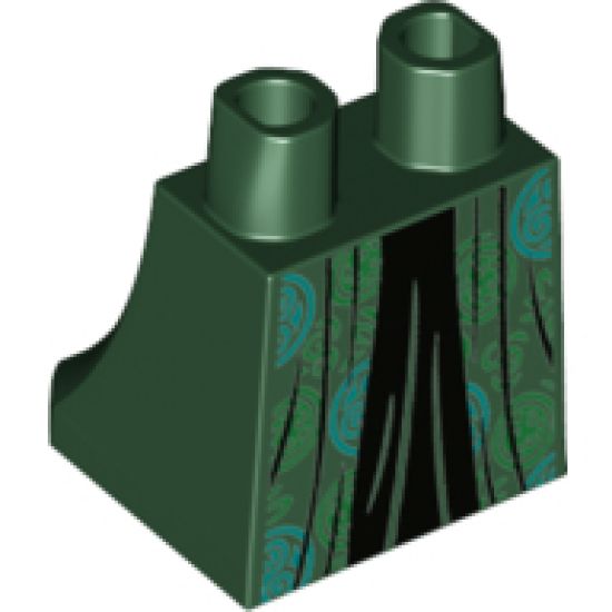 Lower Body, Skirt with with Green and Medium Green Circles and Black Dress Pattern