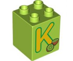 Duplo, Brick 2 x 2 x 2 with Letter K and Kiwi Pattern