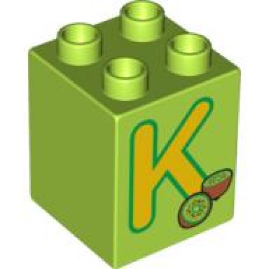 Duplo, Brick 2 x 2 x 2 with Letter K and Kiwi Pattern