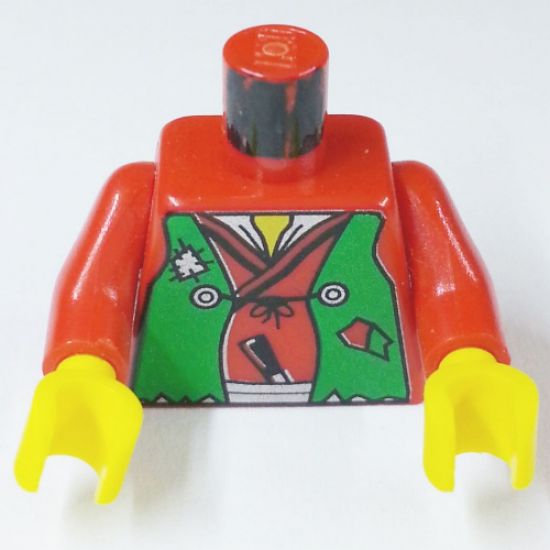 Torso Castle Ninja Vest Green Tattered Pattern (Robber) / Red Arms / Yellow Hands