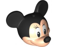Minifigure, Head, Modified Mouse with Black Ears and Nose and White Eyes with Eyelashes Pattern (Minnie)