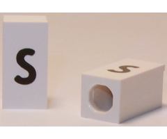 Tile, Modified 1 x 2 x 5/6 with Stud Hole in End and Black 's' Lower Case Pattern
