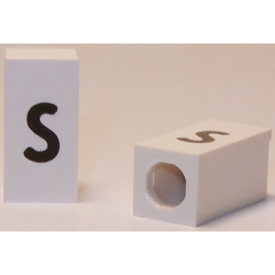 Tile, Modified 1 x 2 x 5/6 with Stud Hole in End and Black 's' Lower Case Pattern