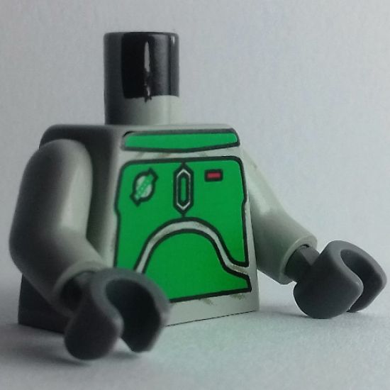 Torso SW Mandalorian Armor Plates Green Pattern (Boba Fett) / Light Gray Arms / Dark Gray Hands