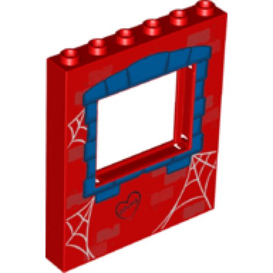 Panel 1 x 6 x 6 with Window Frame with Blue Window Frame and Spider Webs Pattern (10754)