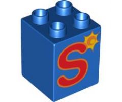 Duplo, Brick 2 x 2 x 2 with Letter S and Sun Pattern