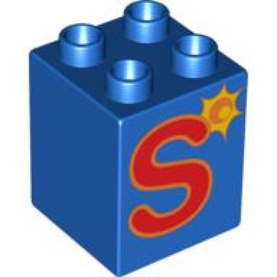 Duplo, Brick 2 x 2 x 2 with Letter S and Sun Pattern