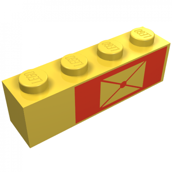 Brick 1 x 4 with Envelope on Red Background Pattern, Right Side