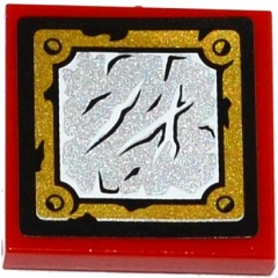 Tile 2 x 2 with Mirror Worn with Gold Frame Pattern (Sticker) - Set 70737