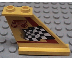 Tail 4 x 1 x 3 with Black and White Checkered Flag, Red Line and Number 5 Pattern on Right Side (Sticker) - Set 8225