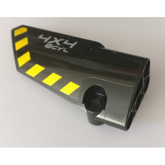 Technic, Panel Fairing # 3 Small Smooth Long, Side A with '4X4 8CYL' and Black and Yellow Danger Stripes Pattern (Sticker) - Set 42082