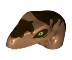 Animal, Body Part Dinosaur Head Raptor with Pin Hole, Tan Teeth and Dark Brown Markings Pattern
