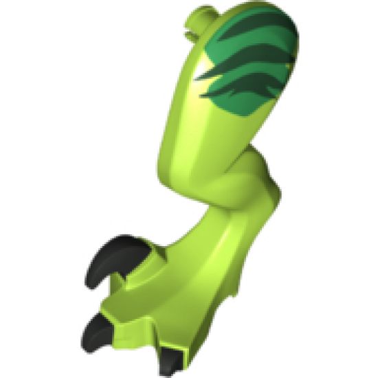 Animal, Body Part Dinosaur Leg Large (Rear) Raptor Left with Pin, Black Claws and Dark Green Stripes over Green Pattern