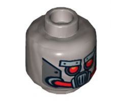 Minifigure, Head Alien with Robot Red Eyes and Mouth and Silver Metal Plates Eyebrows and Mask Pattern - Hollow Stud