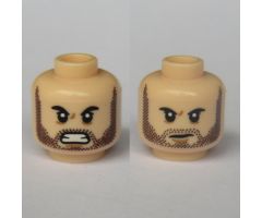 Minifigure, Head Dual Sided Dark Brown Heavy Stubble, Small Scowl / Furious Expression Pattern - Hollow Stud