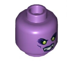 Minifigure, Head Alien Female, Fangs, Lime Eyes and Dark Purple Eye Shadows Pattern - Hollow Stud