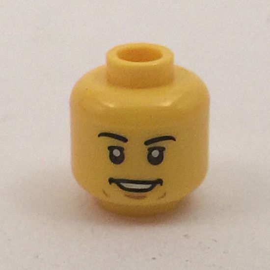 Minifigure, Head Black Eyebrows, White Pupils, Open Smile, Chin Dimple Pattern - Hollow Stud