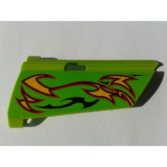 Technic, Panel Fairing #20 Large Long, Small Hole, Side A with Orange and Red Flames on Lime Background Pattern (Sticker) - Set 8649