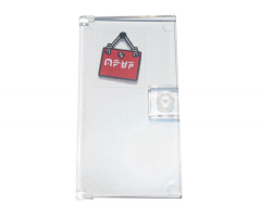 Door 1 x 4 x 6 with Stud Handle with Red Sign Hanging on White String with Ninjago Logogram 'Open' Pattern (Sticker) - Set 71741