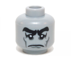 Minifigure, Head Male Black Bushy Eyebrows, Sad Eyes with White Pupils, Cheek Lines Pattern - Blocked Open Stud