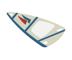 Plastic Part for Sets 1791, 1958-1, 6351, 6534, and 6595 - White Sail with Trans-Clear Window, Blue and Red Curved Triangles, Stripes, and Spine Pattern