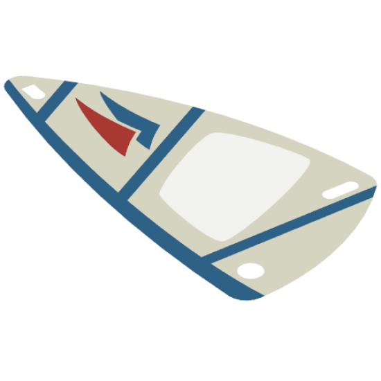 Plastic Part for Sets 1791, 1958-1, 6351, 6534, and 6595 - White Sail with Trans-Clear Window, Blue and Red Curved Triangles, Stripes, and Spine Pattern