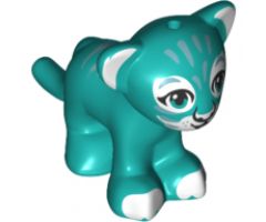 Lion / Tiger, Friends / Elves, Baby Cub with Dark Azure Eyes, White Nose, White Paws and Metallic Blue Stripes Pattern