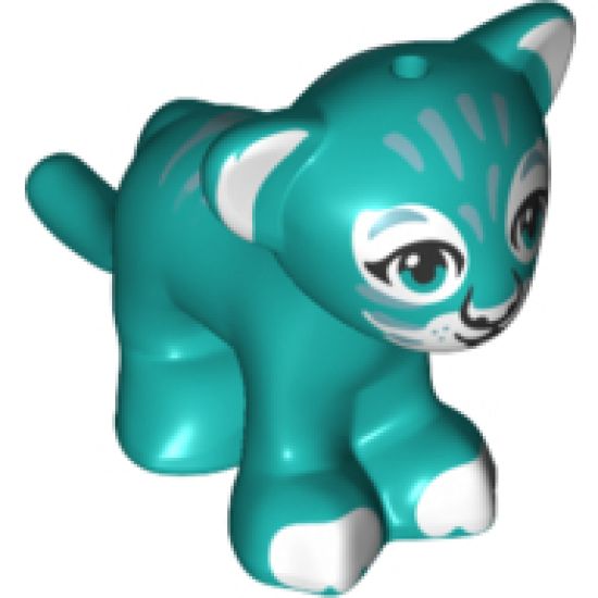 Lion / Tiger, Friends / Elves, Baby Cub with Dark Azure Eyes, White Nose, White Paws and Metallic Blue Stripes Pattern