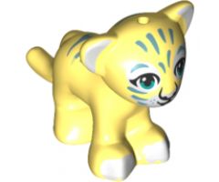 Lion / Tiger, Friends / Elves, Baby Cub with Dark Azure Eyes, White Nose, White Paws and Metallic Blue Stripes Pattern
