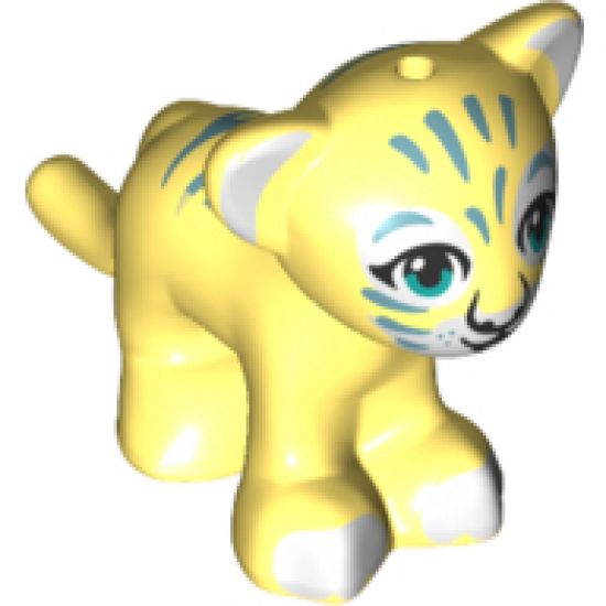 Lion / Tiger, Friends / Elves, Baby Cub with Dark Azure Eyes, White Nose, White Paws and Metallic Blue Stripes Pattern